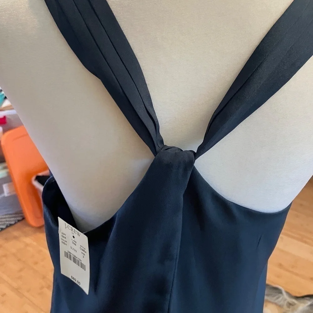 NWT J.Crew Twist Back Silk Dress in Night Shadow Blue-Size 2